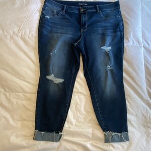 Maurices Dark Blue Distressed Ankle Jeans